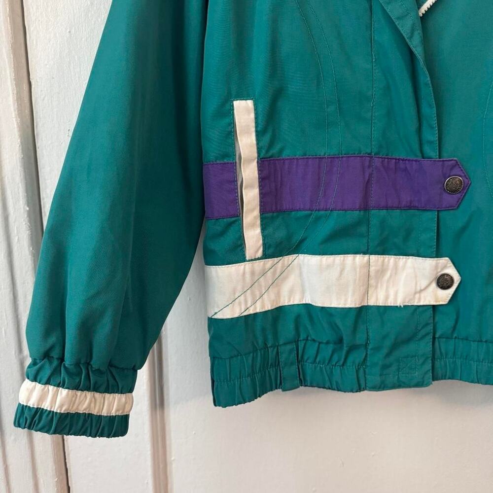 Vintage 80s Colorblock Dopamine Windbreaker Jacket Snow Après ski Teal Purple - Picture 2 of 8